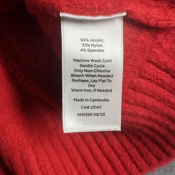 Talbots Sweater Womens Medium Red Diamond Knit Tunic Long Sleeve Crewneck Top - Picture 8 of 11